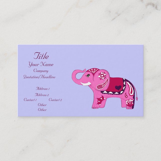 Carte De Visite Eléphant au henné (rose/violet) (Baby shower) (Devant)