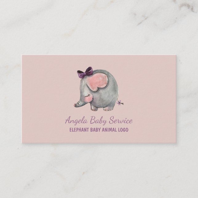 Carte De Visite Elephant Baby sitter Pink Garderie Enseignant Anim (Devant)
