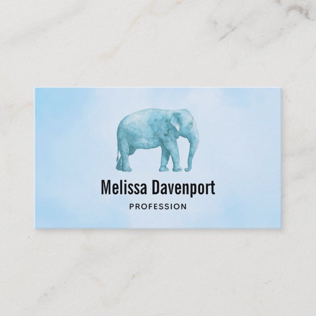Carte De Visite Eléphant bleu clair sur Aquarelle bleu Dreamy (Devant)