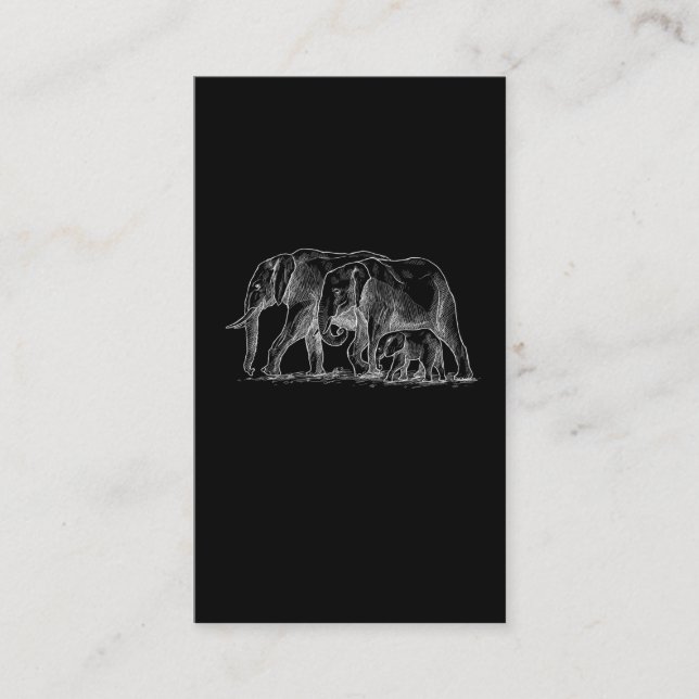 Carte De Visite  Elephant Family Sketch Cute Safari Animaux (Devant)