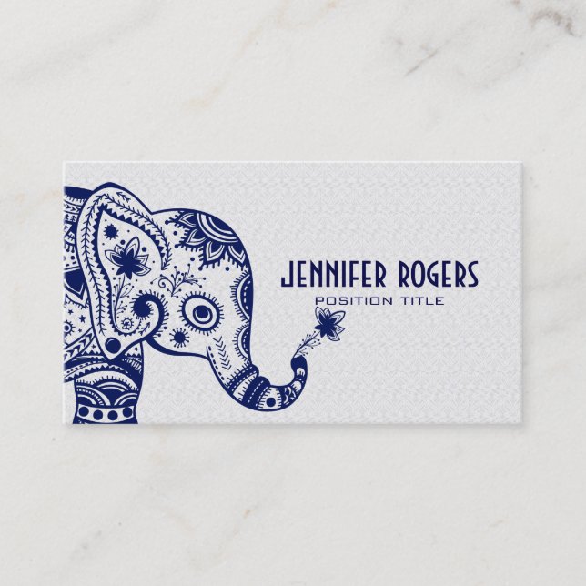 Carte De Visite Eléphant floral bleu sur Arrière - plan dentelle b (Devant)