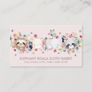 CARTE DE VISITE ÉLÉPHANT KOALA SLOTH RABBIT BÉBÉ ANIMAL ROSE