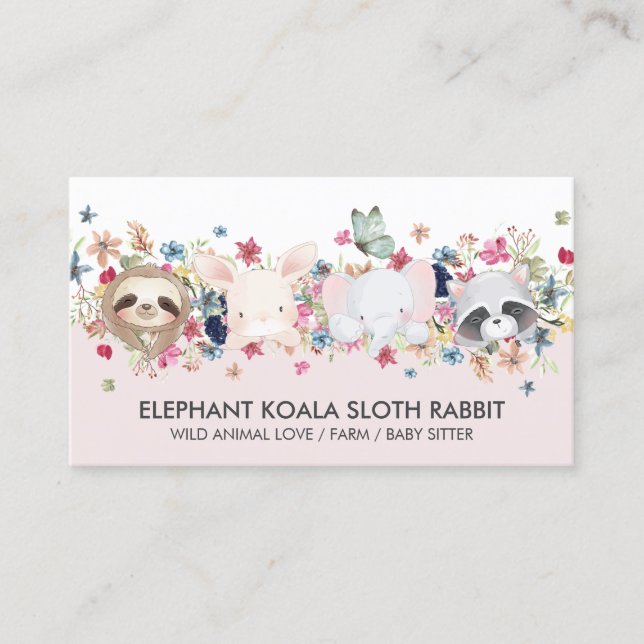 CARTE DE VISITE ELEPHANT KOALA SLOTH RABBIT BÉBÉ ANIMAUX (Devant)