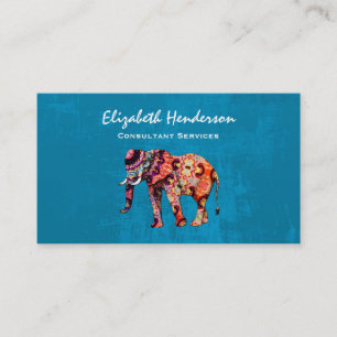 Carte De Visite Eléphant multicolore coloré sur Arrière - plan ble