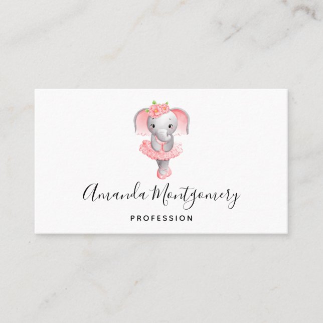 Carte De Visite Eléphant rose et gris mou Ballerina (Devant)
