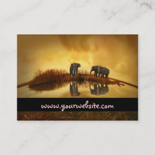Carte De Visite Eléphants asiatiques en Thaïlande sous un coucher 