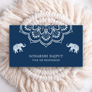 Carte De Visite Eléphants de la marine Blue Mandala Indian