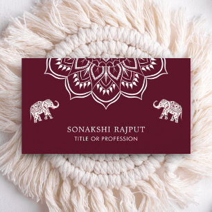 Carte De Visite Éléphants Mandala Bourgogne Indien
