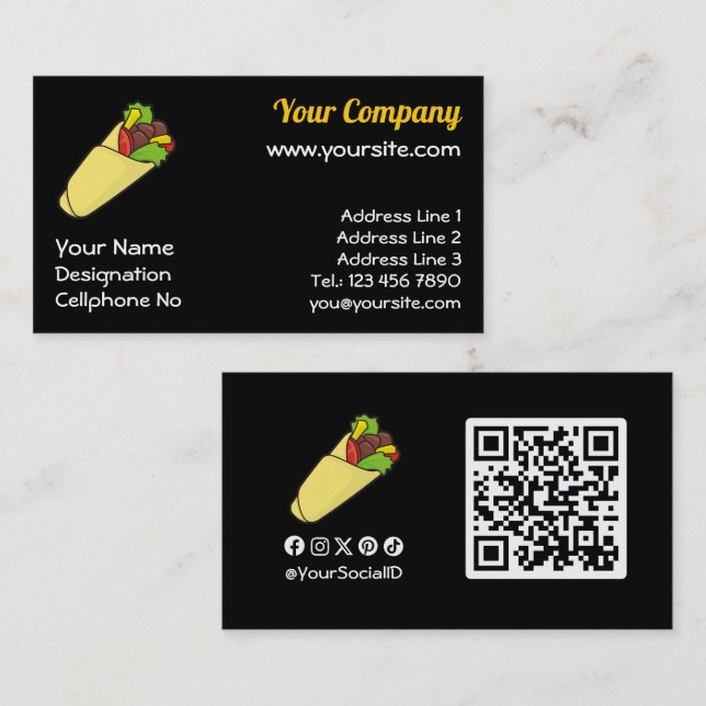 Carte De Visite Emballage sandwich Tortilla (Devant / Derrière)
