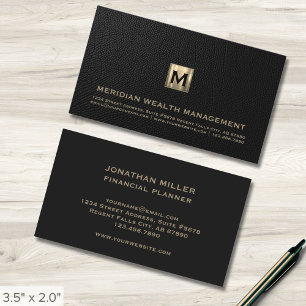 Carte De Visite Emblème de logo initial du monogramme noir et or