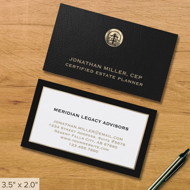 Carte De Visite Emblème de logo noir et or professionnel (Créateur téléchargé)