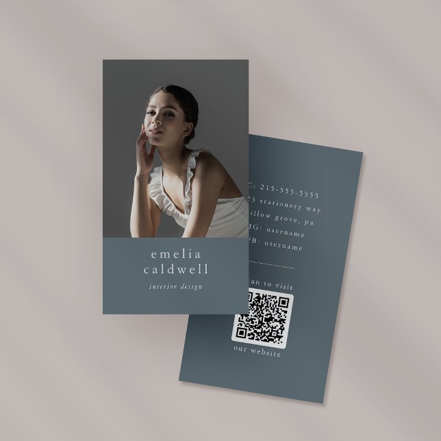 Carte De Visite EMELIA Navy Rustic Minimal Dusty Blue Boho Photo (EMELIA Navy Rustic Minimal Dusty Blue Boho Photo Business Card)