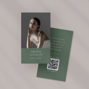 Carte De Visite EMELIA Sage Green Boho Rustique Simple Photo Moder