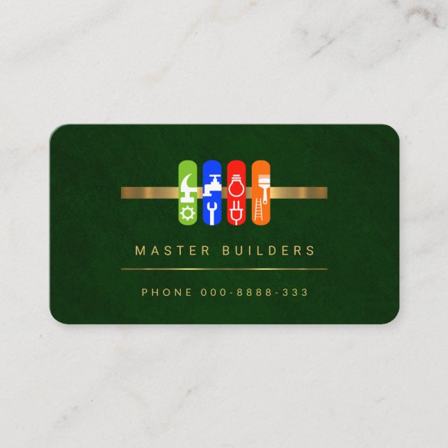 Carte De Visite Emerald Green Elegance Gold Handyman Tools (Devant)
