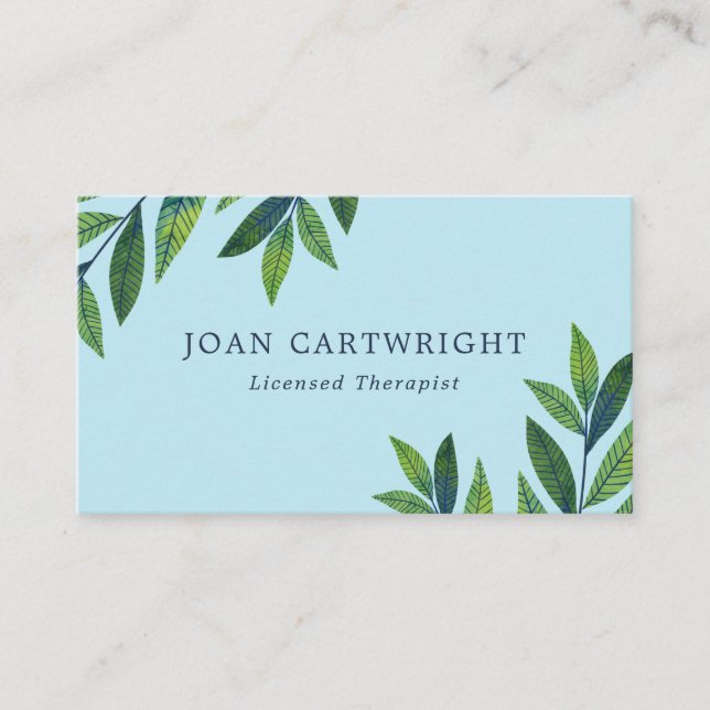 Carte De Visite Emerald Green Feuille Light Blue Therapist (Devant)