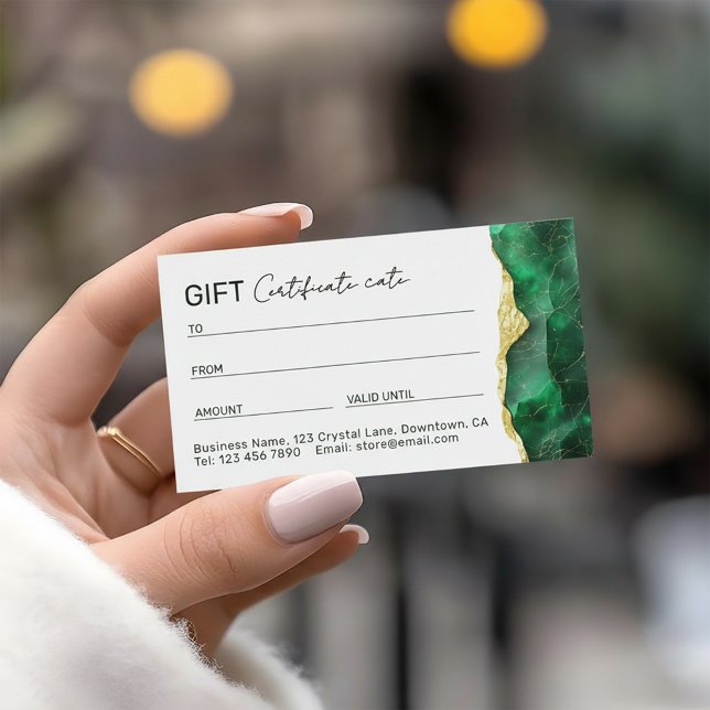 Carte De Visite Emerald Green Marble Gift Certificate (Créateur téléchargé)
