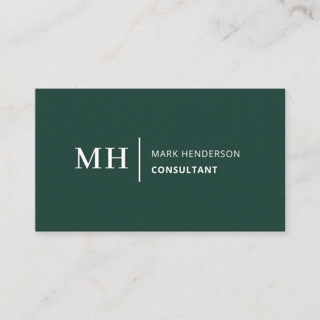 Carte De Visite Emerald Green Monogram tendance Élégant moderne (Devant)