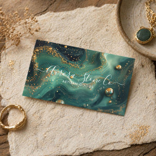 Carte De Visite Émeraude Élégante Verte Cristal Artisanal Fait Mai