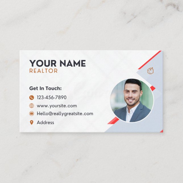 Carte De Visite Employé professionnel photo blanc rouge Immobilier (Devant)