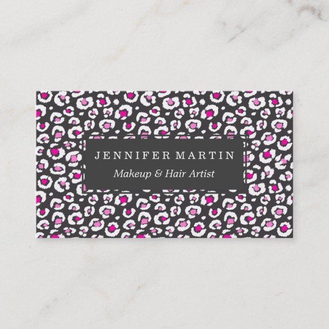 Carte De Visite Empreinte de léopard blanc et noir rose Girly (Devant)