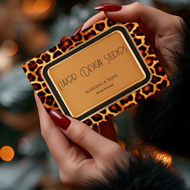 Carte De Visite Empreinte de léopard élégant professionnel primiti (Chic Leopard-Print Professional Business Cards)