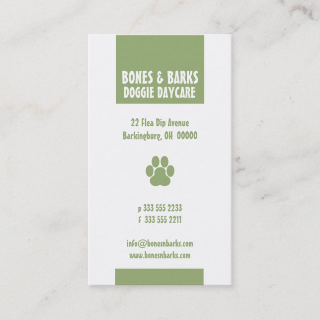 Carte De Visite Empreinte de patte Chien Soin Olive (Devant)