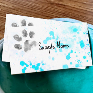 Carte De Visite empreinte de patte chien turquoise aquarelle desig