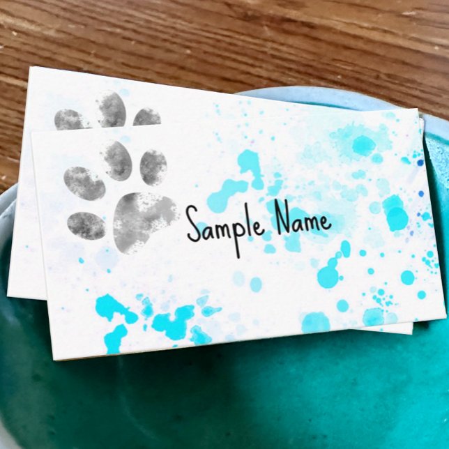 Carte De Visite empreinte de patte chien turquoise aquarelle desig (Créateur téléchargé)