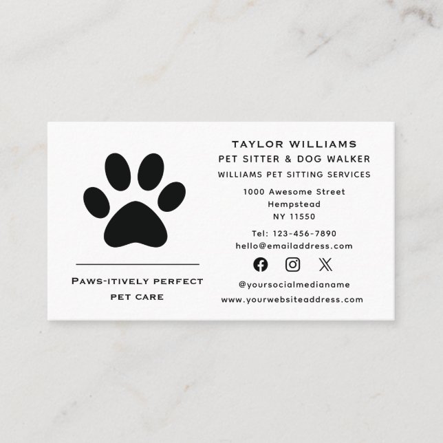 Carte De Visite Empreinte de patte chien Walker chat animal de com (Devant)