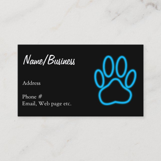 Carte De Visite Empreinte de patte de chien de Néon Bleu (Devant)