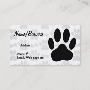 Carte De Visite Empreinte de patte de chien noir et os personnalis