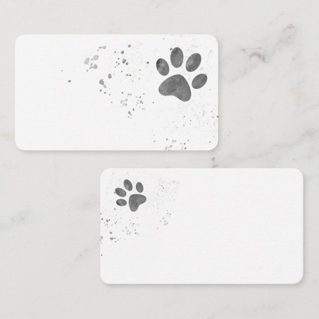 Carte De Visite empreinte de patte de chien tache de peinture gris (Devant / Derrière)