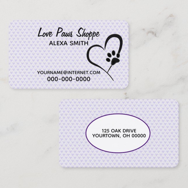 Carte De Visite Empreinte de patte et coeur (Devant / Derrière)