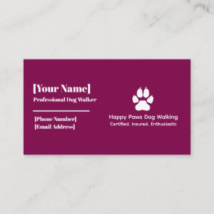 Carte De Visite Empreinte de patte minimaliste chien marcheur Cart