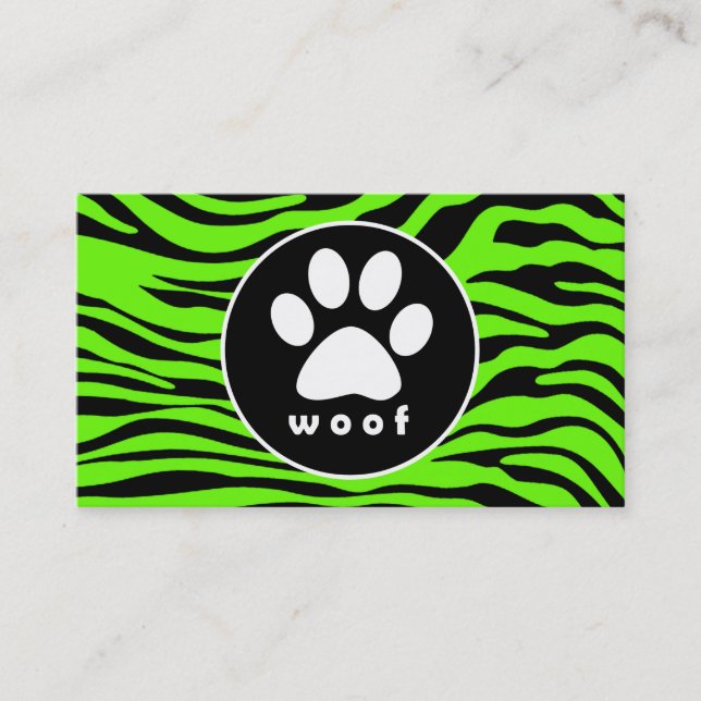 Carte De Visite Empreinte de patte sur Bright Neon Green Zebra Str (Devant)