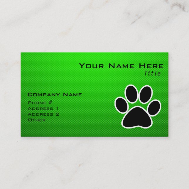 Carte De Visite Empreinte de patte vert (Devant)