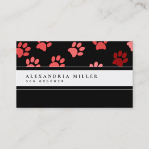 Carte De Visite Empreintes de pattes animaux   Blanc noir et rose