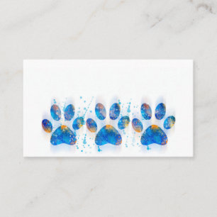 Carte De Visite empreintes de pattes de chien aquarelle bleu et bl