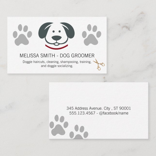 Carte De Visite Empreintes de pattes du logo Cute Doggie | Ciseaux (Devant / Derrière)