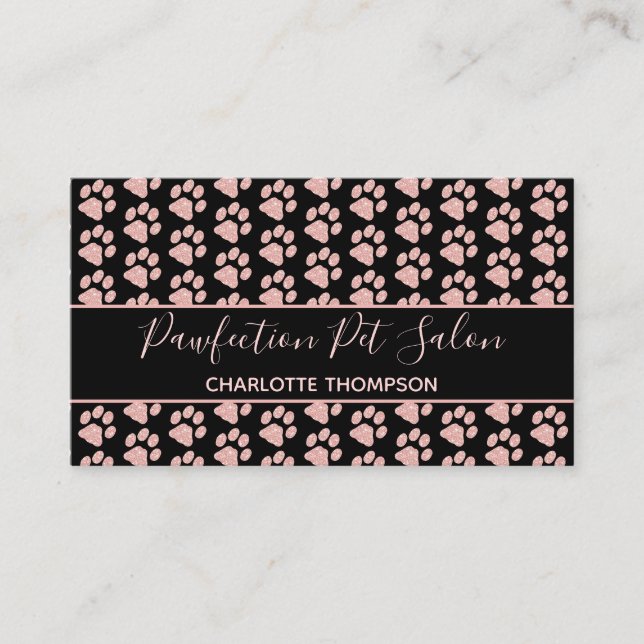 Carte De Visite Empreintes de pattes Rose Gold Parties scintillant (Devant)