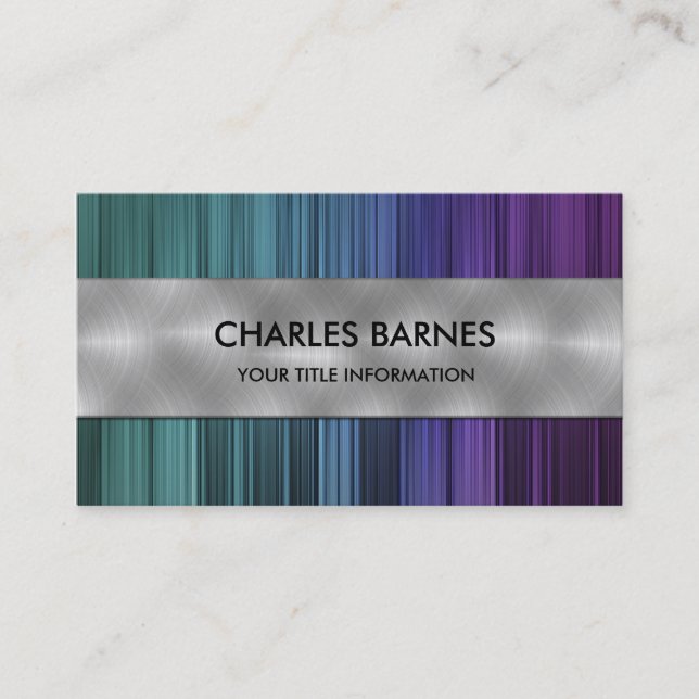 Carte de visite en acier turquoise violet (Devant)