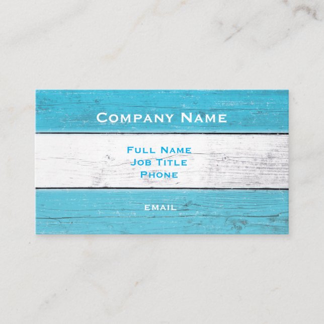 Carte de visite en bois turquoise et blanc (Devant)