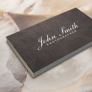 Carte de visite en cuir foncé chic de photographe