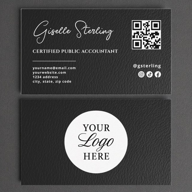 Carte de visite en faux cuir avec code QR pour com (Créateur téléchargé)