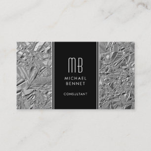 Carte de visite en feuille métallisée argent monog