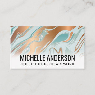 Carte de visite en marbre vert et métallique liqui