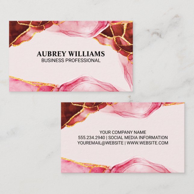 Carte de visite en pierre de marbre rouge or (Devant / Derrière)
