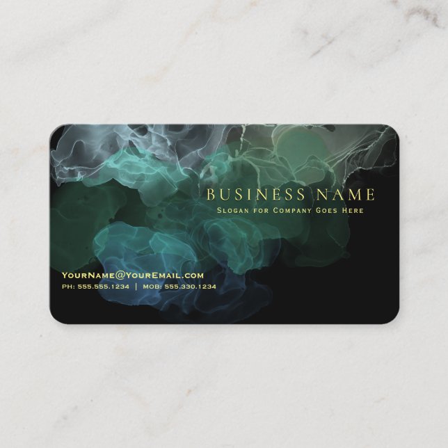Carte De Visite Encre liquide verte de mer Abstraite sur noir (Devant)
