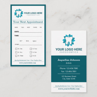 Carte De Visite Endodontie modifiable Prochain rendez-vous
