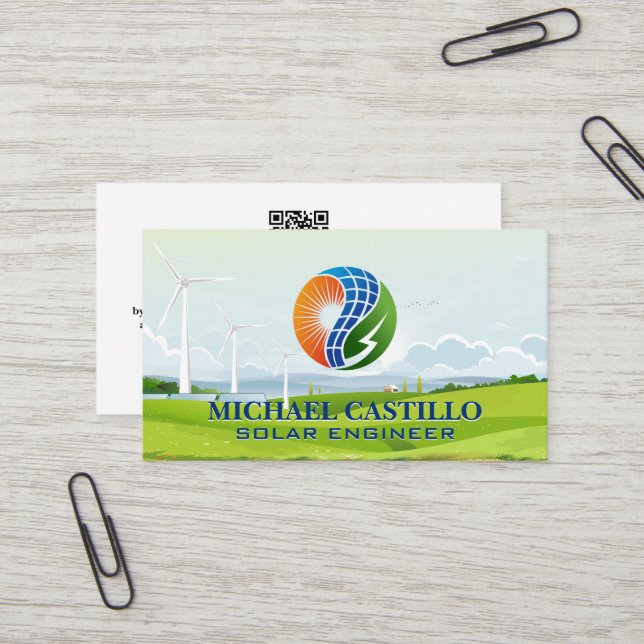 Carte De Visite Énergie renouvelable Usine solaire et éolienne (Devant/Arrière en situation)